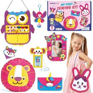 hahaland Sewing Kit for Kids Arts and Crafts Kids Sewing Kits Age 5-8, 8 Easy DIY Projects of Stuffed Animal Dolls Plush Pillow Craft Toys for Ages 5-7, Girl Birthday Gift Girls Gift