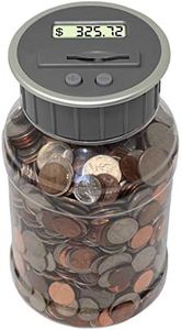 Teacher's Choice Digital Coin Bank, Savings Jar, and Piggy Bank | Automatic Coin Counter Totals All U.S. Coins Including Dollars and Half Dollars - Original Style, Clear Jar w/ Grey Lid