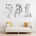 Hicarer Black Metal Wall Decor Set of 3 Women Wall Art Minimalist Wall Art Hanging Metal Abstract Line Wall Decor Black Wall Art Set for Living Room Bedroom Bathroom Dining Door Modern