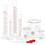 SUPERLELE Glass Graduated Cylinder Set 10ml 25ml 50ml 100ml, Thick Glass Beaker Set 50ml 100ml 250ml with 2 Droppers