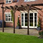 Rutland County Garden Furniture Wall Mounted Premium Pergola Kit – 3 Post - Wooden Gazebo Canopy Pergola Kit - Garden Arch Garden Room (3m x 4.8m, Rustic Brown)