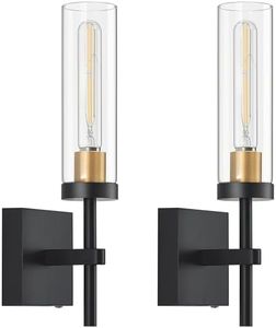 Wireless Wall Sconces with Remote Control, Battery Operated Wall Sconce Set of 2, Black & Gold Rechargeable Dimmable Wall Light for Bedroom Living room Bathroom Hallway Entryway Stairwell, 3000K