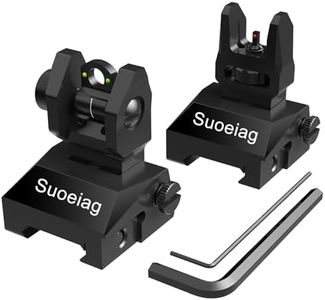Suoeiag Flip Up Iron Sights with Upgrade Fiber Optic Points Aluminum AR Iron Sights,Tool-Free Adjustment Front and Rear Backup Iron Sights Picatinny Set
