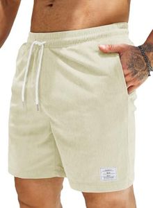 JMIERR Mens Corduroy Shorts Loose Fit Flat Front Elastic Waist Drawstring Lightweight Summer Beach Pants for Men US 34 (Medium) Beige