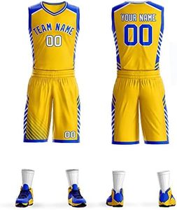 Custom Basketball Jersey Sets Printed Team Name Number for Men Youth School College Team Training Basketball Uniforms, Yellow/Royal-4, One Size