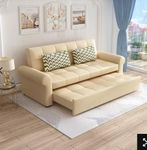 FAMOUS CRAFT Wood Sofa Cum Bed Chesterfield 3 Seater Luxury Living Room Bedroom (Beige Letharrate)