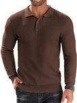 COOFANDY Men's Knit Polo Shirts Long Sleeve Sweater Polo Lightweight Fashion Casual Collared T Shirts Brown