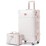 urecity Designer Vintage Trunk Combination Luggage Sets of 2 Piece, Hard Shell Retro Travel Suitcase with Wheels, Rose White, 20"+12", Classic