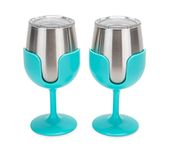 Camco Life is Better at The Campsite Wine Tumbler | Heavy Duty Double Wall Vacuum Insulation | Crafted of 18/8 Stainless Steel | Features Removable Light Blue Stems | 2-Pk, 8-oz/Each (53484)