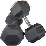 Body Maxx Hex Dumbbells 35 kg Pair, Rubber Dumbbell Set 35kg, Black Rubber Coated Dumbbells with Steel Grip Home Gym Fitness