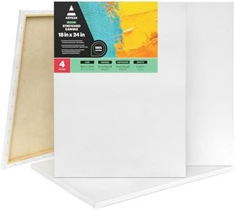 ARTEZA Stretched Canvas, 18 x 24 Inches, Pack of 4, Blank White Large Canvas for Painting for Acrylic, Oil and Gouache Paints