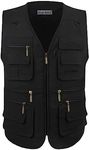 OU YA WOLF Men's Lightweight Utility Casual Travel Fishing Safari Multi Pocket Outdoor Vest Medium Black