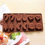 HOME REPUBLIC- Pack of 1-12Cavity Christmas Chocolate Mold, Set of 1PCS Food Grade Non Stick Silicone Mold with Santa Head, Christmas Tree, and Gifts