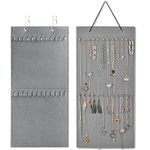 Wall Hanging Jewelry Organizer Storage with 24 Hook Wall Mounted Jewelry Display Hanging on Door Closet Necklace Holder for Bracelets, Anklets, Necklaces and Chokers (Gray, 31.2 x 15.1 inch)