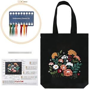 Weinsamkeit Kit de aros de Bordado de Lona Negra con Patrón e Instrucciones para principiantes, arte y manualidades para adultos, incluye bolsa (negro) (A)