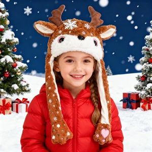 ZONESTA Plush Deer Jumping Ear Hat,Cute Fluffy Animal Ear Flap Hat Christmas Party Gift for Girls