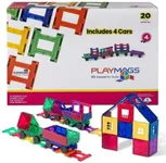 Playmags Magnetic Tiles Train Set, 20 Piece Accessory Set Includes 4 Trains, Stronger Magnets, Building Blocks Add-On, STEM Toys for Kids.