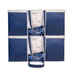 HomeStrap Set Of 2 Non Woven Underbed Storage Organizer/Blanket Cover Bag With Transparent Window And Front Handle For Quilt, Clothes (Navy Blue), 64 CM, 32 CM