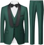 KUDORO Men Suits 3 Piece Slim Fit Suit Casual Business Formal Dinner Tuxedo Suit for Men Classic Blazer Waistcoat Trousers Set Dark Green