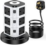 Tower Extension Lead with USB Slots and Night Light, Acodot 12 Way Multi Plug Extension & 3 USB Slots,Surge Protection Extension Lead 3M of Pure Copper Wire for Home, Office