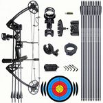 Lanneret Compound Bow and Archery Sets - Right Hand Archery Compound Bows 0 - 70 lbs Draw Weight Adjustable for Adults and Beginners，Hunting Bow Kit for Beginner，Black Basic