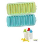 faas Easy Pop Out Flexible Silicone Long Stick Shaped Ice Cube Tray Set of 2 & 1 Pcs Ice Cream Maker (Random Color)