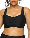 Daci Women Plus Size Push up Bikini Top Full Coverage Swimsuits Top Twist Front Longline Bathing Suits Bra for Large Bust, Black, 18 Plus