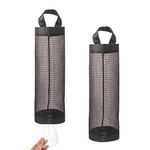 SHENLONG 2Pcs Black Plastic Bag Holder,Hanging Garbage Bag Mesh Storage Bag Wall Mount Holder Dispenser,Foldable Mesh Hanging Storage Bag Dispenser Plastic Bag Dispenser for Home Kitchen Shopping Bag