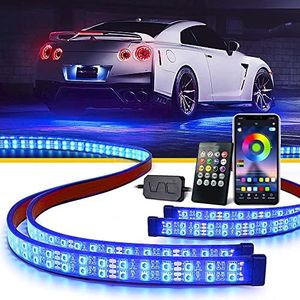 LUMENIX Double Row RGB LED Car Underglow Lights Kit, 4PCS Exterior Neon Accent Bluetooth Under Glow Light Strip for Cars SUVs Trucks Van, w/Dynamic Music & DIY Mode Underbody Chase Lights