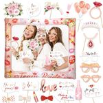 HOWAF 23pcs Hen Party Photo Booth Props, Rose Gold Hen Party Photo Props and Giant Inflatable Team Bride Selfie Frame Hen Party Photo Booth Frame, Hen Night Do Party Games Hen Party Accessories