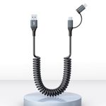 USB-C and Lightning Cable 2 in 1 Combo Apple Carplay & Android Auto,3A Fast Charging & Data Sync[MFi Certified] Short Coiled iPhone Car Charger Cord Compatible with iPhone 16/15/14/13/12/Android