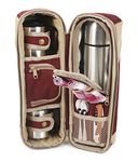 Greenfield Collection Deluxe Hamper Flask Hot Pack for Two People with 1 Vacuum Sealed Stainless Steel 1 Litre Flask + 2 Stainless Steel Mugs - Perfect for Outdoors and Travel - Mulberry Red