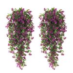 RECUTMS 2Pcs Artificial Hanging Flower Hanging Greenery Plants Faux Greenery Artificial Hanging Plants for Outdoors Hanging Basket Plastic Home Garden Wedding Party Decorations(Fuchsia)