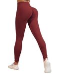 BALEAF Women's Gym Leggings High Waisted Scrunch Bums Seamless Tummy Control Stretchy Workout Sports Yoga Pants Wine Red S