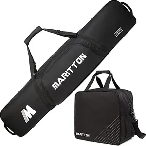 MARITTON Padded Snowboard and Boot Bag Combo,Store Transport Snowboard Up to 165 cm and Boots Up to Size 13,Two-Piece Snowboard Travel Bags. (BLK)