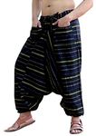 Sarjana Handicrafts Indian Ethnic Men’s Cotton Harem Genie Trouser Striped Yoga Pants (Free Size, Black)