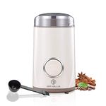 DR MILLS DM-7441W Coffee Grinder Electric, Coffee Bean and Dried Spice Grinder, One Touch Operation, Blade and Cup Made with SUS304 Stainless Steel（White