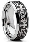 Metal Masters Co. Men's Tungsten Ring Christian Cross Celtic Wedding Band Laser Etched Black 8MM Size 10