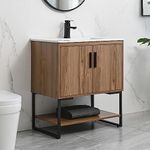 DELAVIN 30" Modern Wood Bathroom Vanity and Sink Combo for Small Space, Single Undermount Vessel Ceramic Sink, Freestanding Bathroom Storage Cabinet with 2 Doors (Walnut)