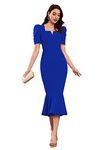 TESSAVEGAS Women's Puff MIDI Bodycon Dress (L, Royal Blue)