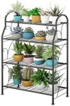 DelSol Metal Plant Stand Rack, Indoor Outdoor Plant Display Shelf Flower Pot Holder for Garden Patio Balcony Porch Corner Living Room, Multiple Storage Shelf for Home Use (4 Tier)