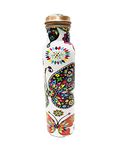 Pure Copper Water Bottle 1 Liter / 34 Oz Extra Large Ayurvedic Drinking Vessel Printed Drinking Water Bottle Health Benefits , yoga , Sport Birthday gift , Wedding Gift Items Multi Butterfly