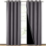 BFAM premium full blackout curtain -100% blackout curtain for bedroom with black liner, grommet double layer full room darkening, noice canceling,polyster, set of 2,D.GREY-8FT