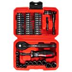 LLNDEI 48 Piece 1/4 Inch Mini Socket Ratchet Wrench Set, Metric Shallow Socket (4-14mm) 6-Point,with 72 Teeth Mini Ratcheting Wrench, Screwdriver Bit Set, Universal Joints and 3 Inch Extensions