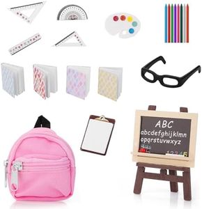 Andibro Juego Escolar de muñecas en Miniatura, 22 Piezas, 1:12, Mini Suministros Escolares, Modelo en Miniatura, decoración de Bricolaje, Libro de muñecas, Mochila, Pizarra, portapapeles