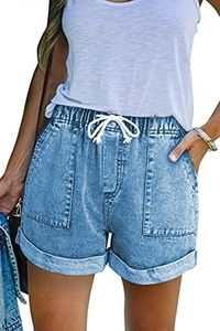 NEYOUQE Womens Comfy Sweat Shorts Summer Casual high Waisted Short Denims mid Waist Pull on Jeans for Women Surfer Athletic Running Stretch Fashion Ripped Junior Flowy Jean Teen Girls Sky Blue M