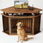 IRONCK 51" Corner Wooden Dog Crate Furniture with 2-Tier Shelves, Pet Kennel for Large Dogs, Space-Saving Dog Cage Indoor, Rustic Brown (26.7" L x 51.2" W x 33.5" H)