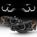 AKKON - For BMW F30 3-Series 4 Doors Sedan Black Bezel Factory Halogen Type Dual U-Halo Ring LED Projector Headlights