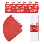 URROMA Pearl Red Christmas Paper Napkin Holder Rings, 50 Pcs Deer Snow Paper Napkin Rings for Dinner Party Celebration Table Decor