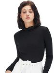 Fabricorn Women's Full Sleeve TurtleNeck Cotton T-Shirt (Black, X-Large)